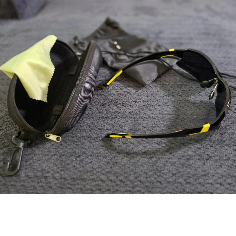 Polarized Sport Wraparound Sunglasses Black Yellow Cycling Fishing UV400 w/ Case